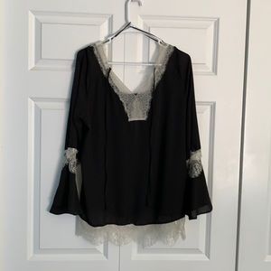 Black Crepe shirt with lace trim